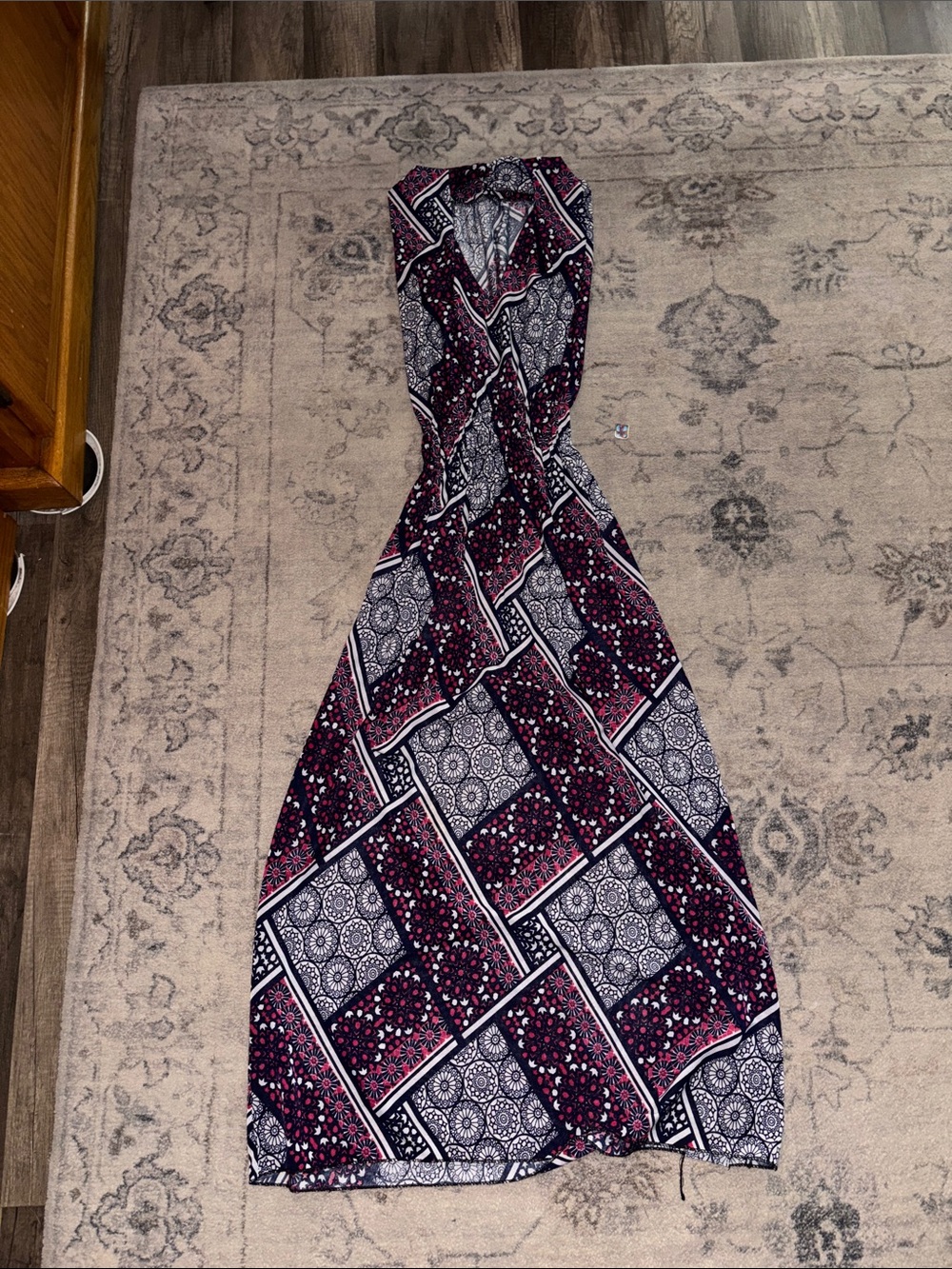 Boho Print Maxi Dress in Burgundy and Navy